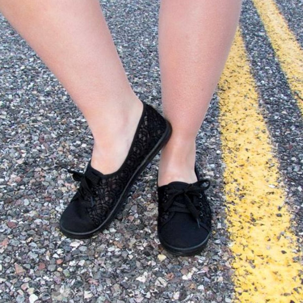 Black Lace Faux Tie Flats Mommy & Me Shoes Slip On - Picture 3 of 4